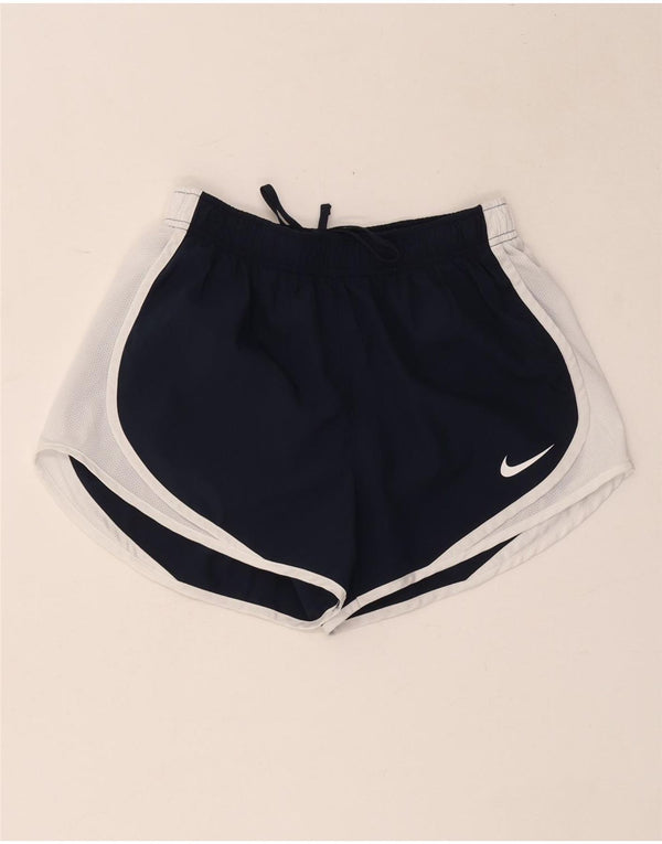 Nike Womens Dri Fit Sport Shorts UK 10 Small Navy Blue Colourblock