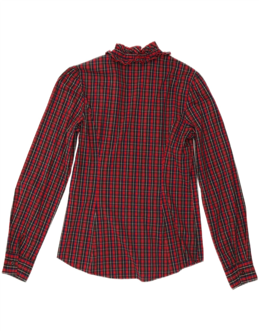 SISLEY Womens Ruffle Front Shirt Blouse UK 10 Small Red Check Cotton