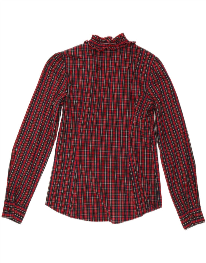 SISLEY Womens Ruffle Front Shirt Blouse UK 10 Small Red Check Cotton