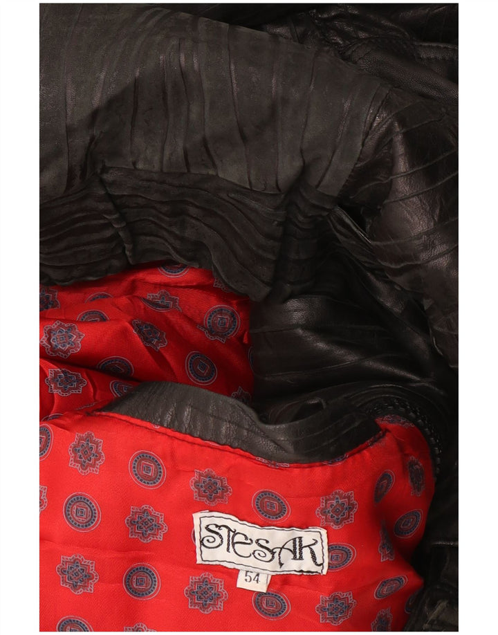 Vintage Womens Bomber Leather Jacket IT 54 3XL Black Striped