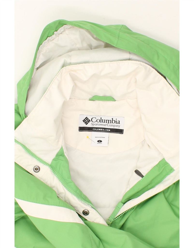 COLUMBIA Womens Hooded Windbreaker Jacket UK 14 Large Green Colourblock Vintage Columbia and Second-Hand Columbia from Messina Hembry 