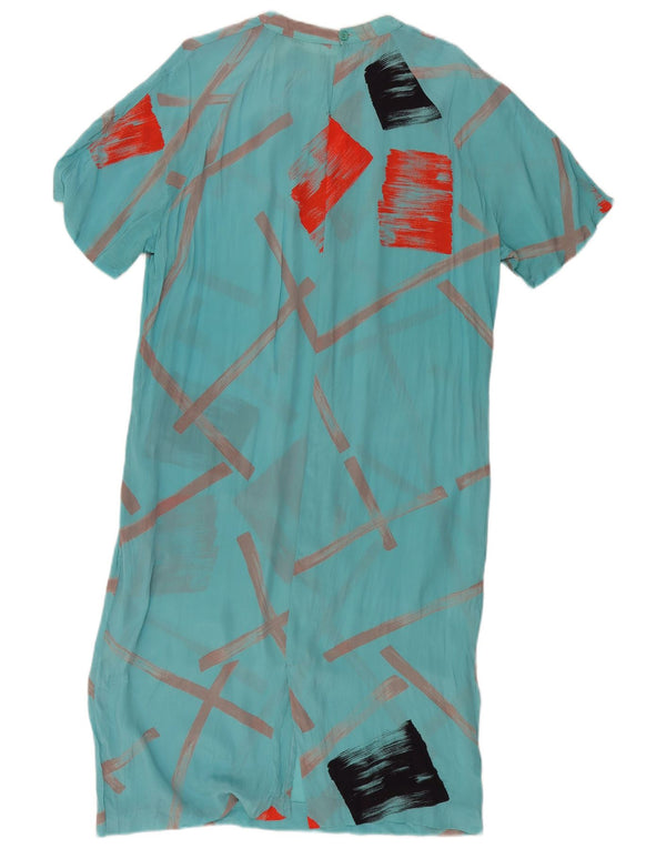 Vintage Womens Short Sleeves Maxi Dress UK 18 XL Turquoise Geometric