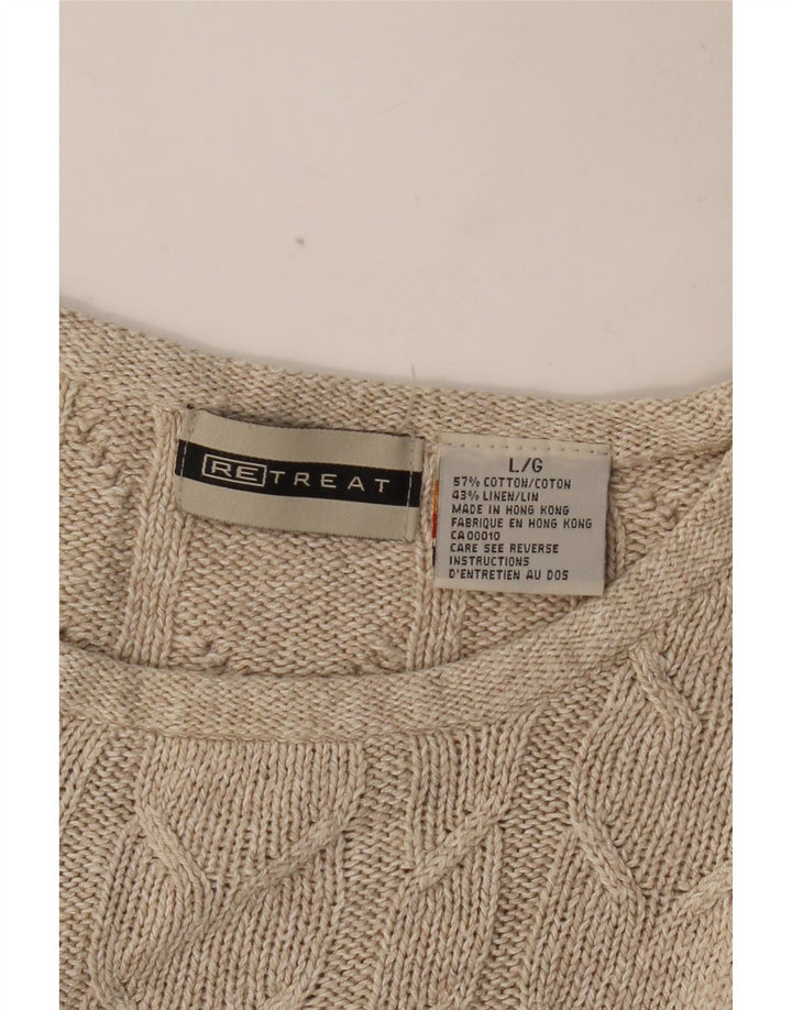 RETREAT Mens Crew Neck Jumper Sweater Large Beige Cotton