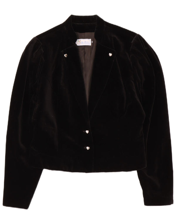 Vintage Womens Crop 3 Button Velvet Blazer Jacket EU 42 Large Black