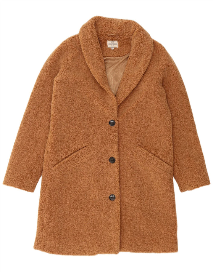 FAT FACE Womens Oversized Fleece Overcoat UK 10 Small Brown Polyester