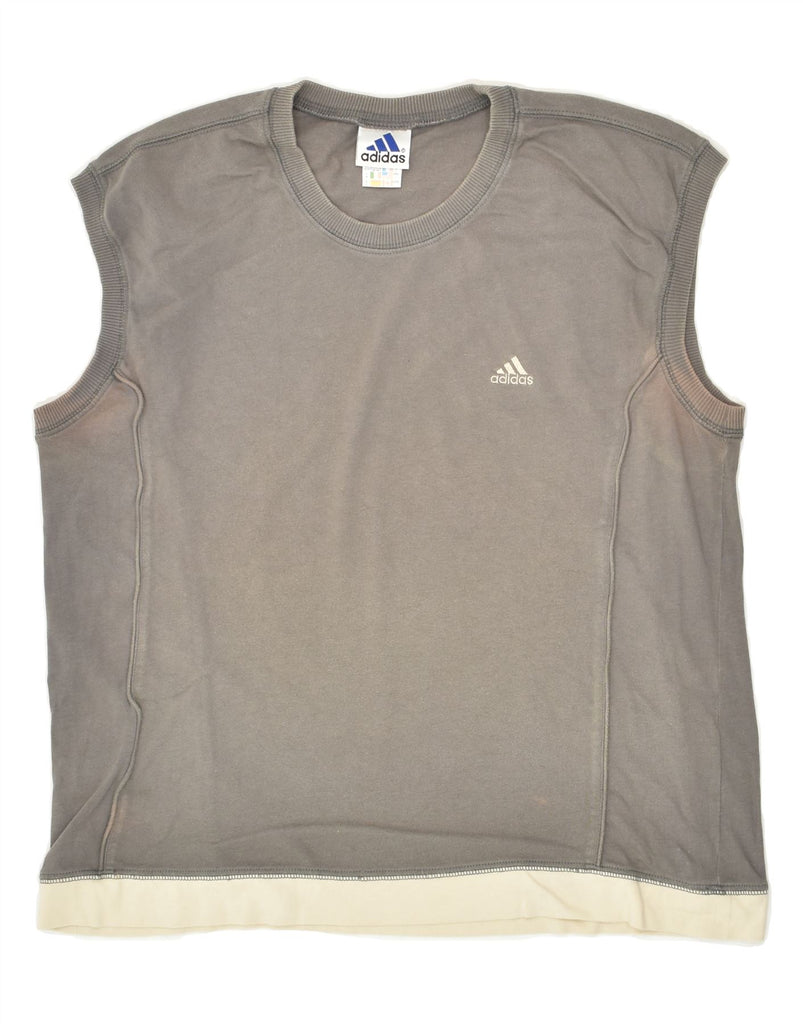 ADIDAS Mens Slim Vest Top UK 46/48 XL Grey Colourblock Cotton Vintage Adidas and Second-Hand Adidas from Messina Hembry 