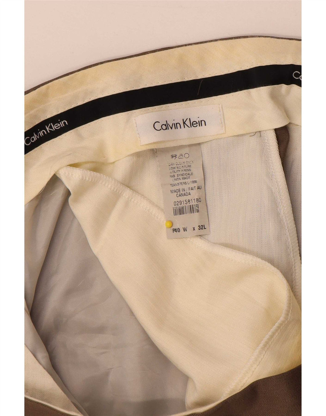 Calvin Klein Mens Straight Suit Trousers W40 L32 Beige Wool