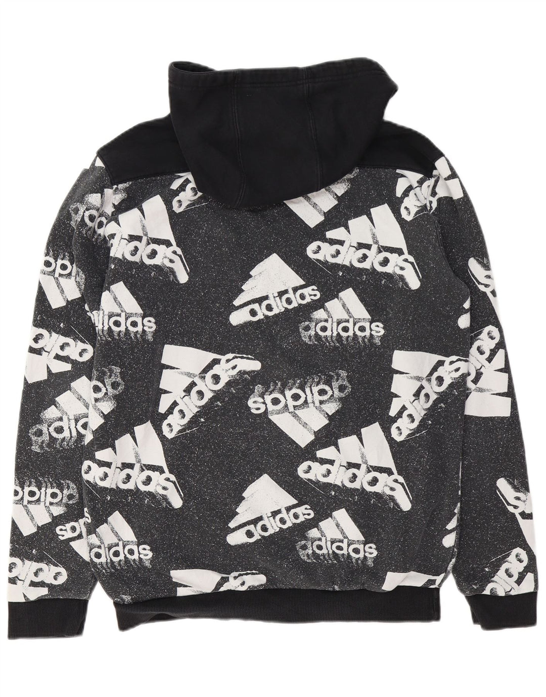 ADIDAS Mens Graphic Hoodie Jumper Large Black Colourblock Cotton