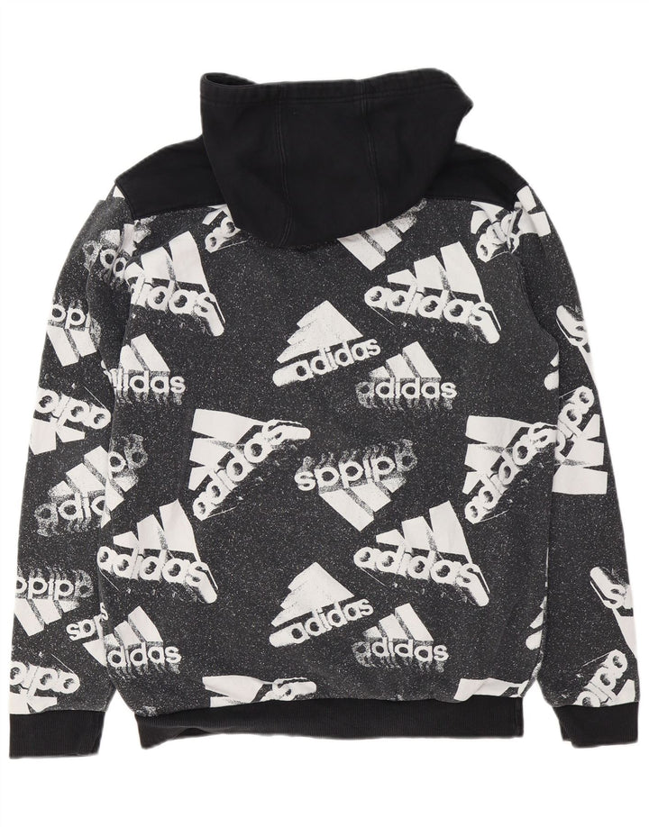 ADIDAS Mens Graphic Hoodie Jumper Large Black Colourblock Cotton