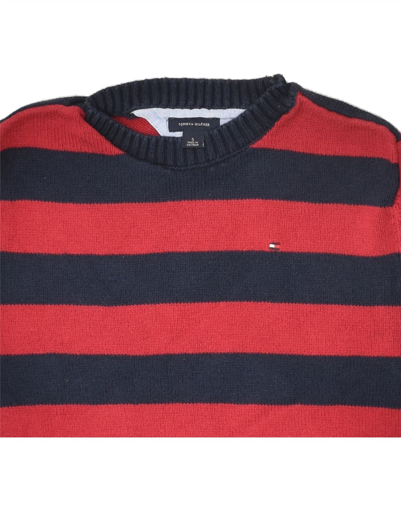 TOMMY HILFIGER Boys Crew Neck Jumper Sweater 4-5 Years Red Striped Cotton | Vintage Tommy Hilfiger | Thrift | Second-Hand Tommy Hilfiger | Used Clothing | Messina Hembry 