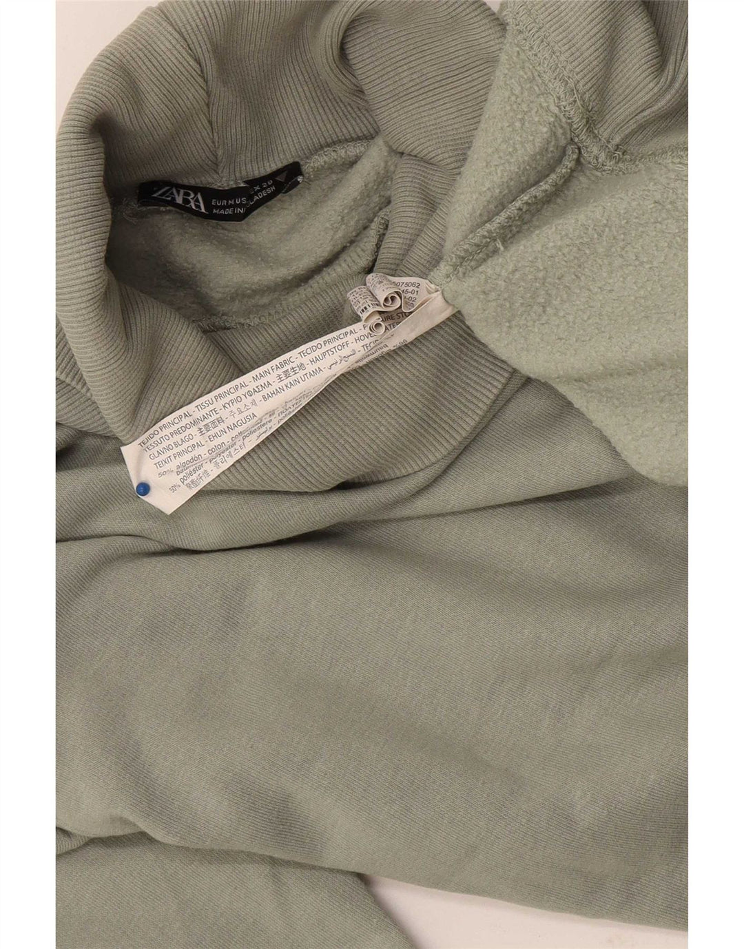 Zara Womens Crop Sweatshirt Jumper UK 14 Medium Green Cotton