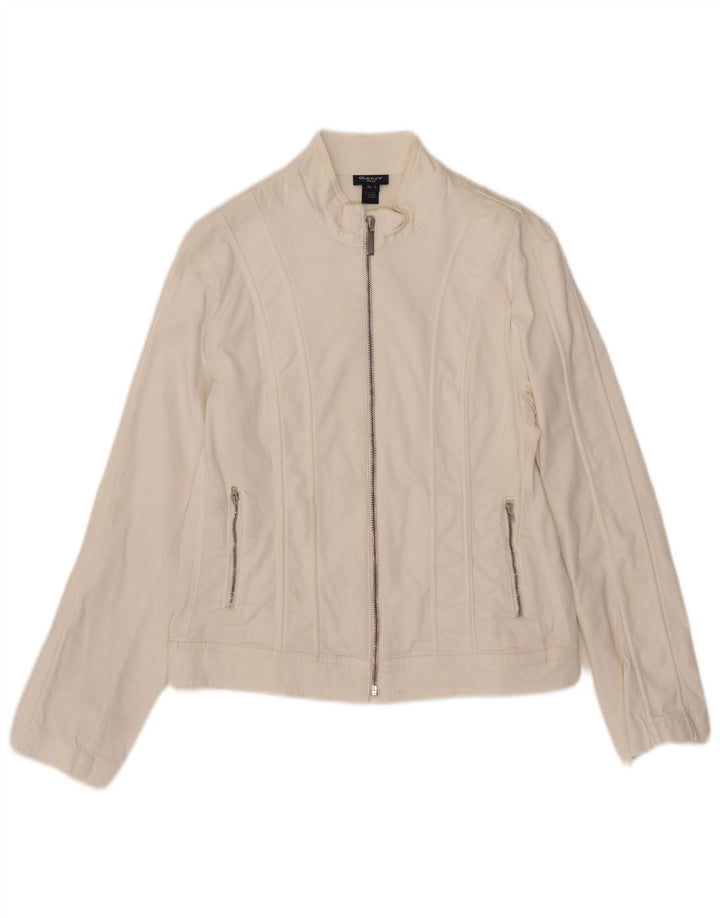 Gant Womens Bomber Jacket UK 12 Medium White Cotton