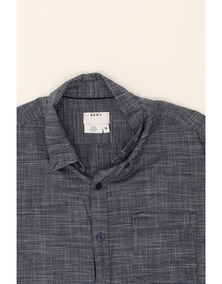 DKNY Mens Short Sleeve Shirt Medium Navy Blue Check Cotton Vintage Dkny and Second-Hand Dkny from Messina Hembry 