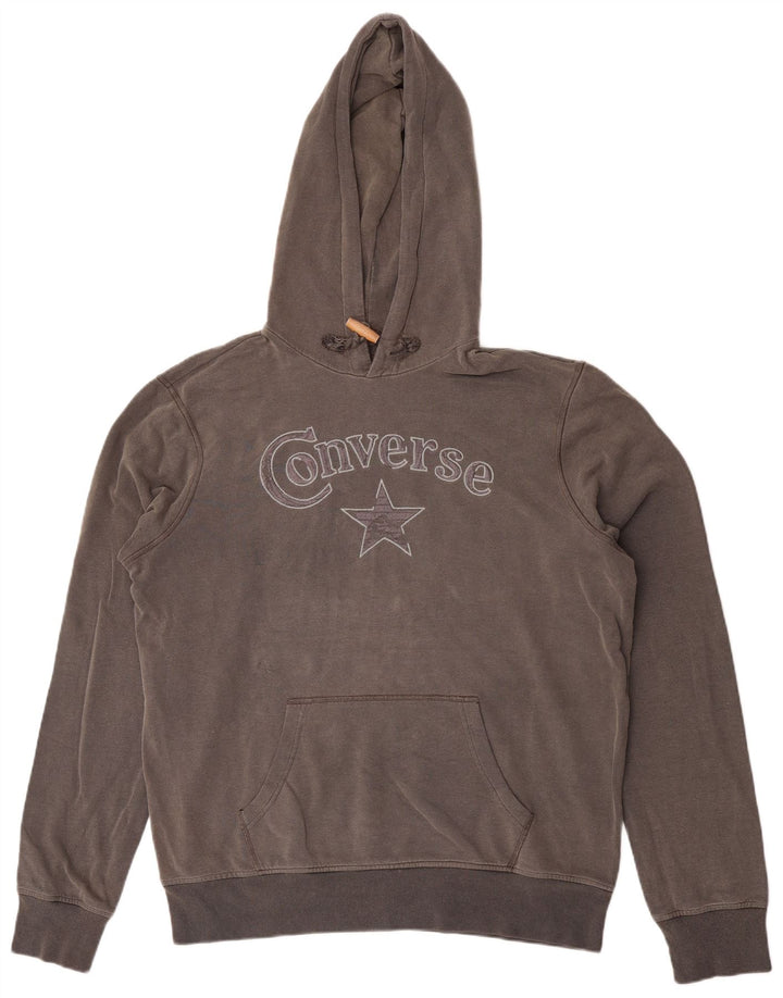 Converse Mens Graphic Hoodie Jumper Large Grey Cotton