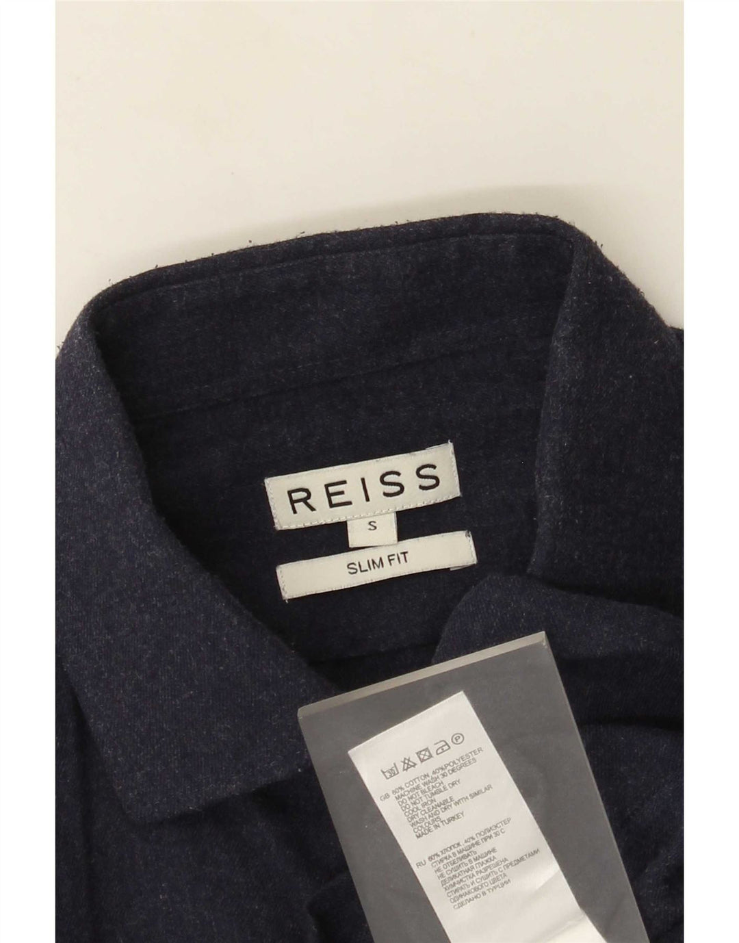 Reiss Mens Slim Fit Shirt Small Navy Blue Cotton