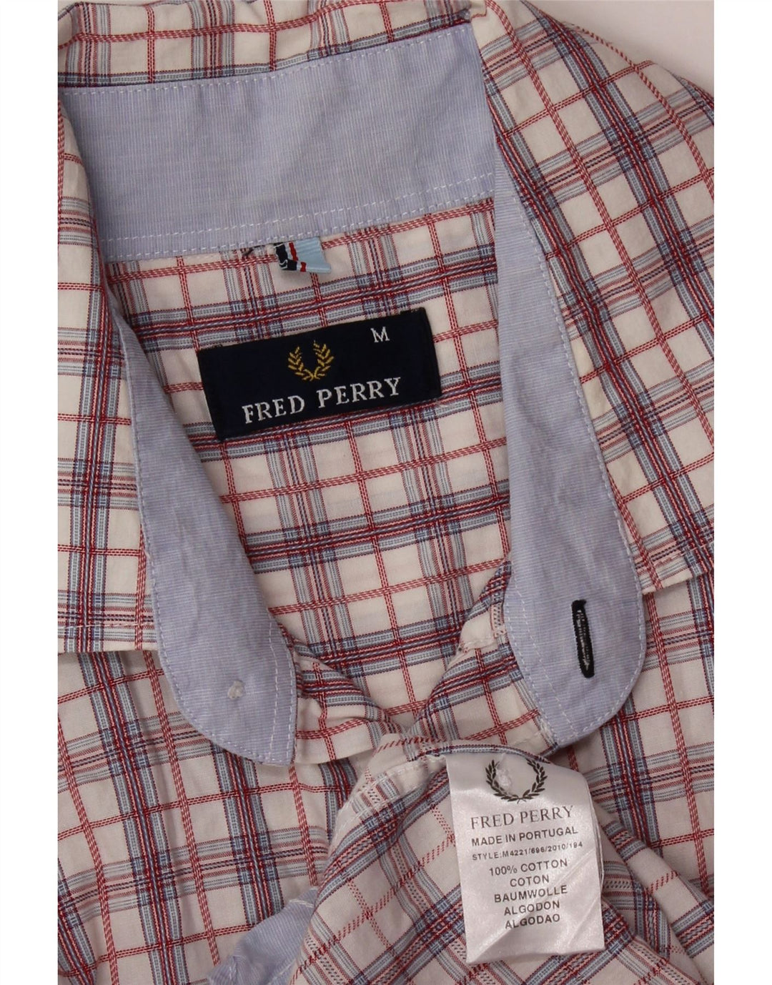 FRED PERRY Mens Short Sleeve Shirt Medium Red Check Cotton