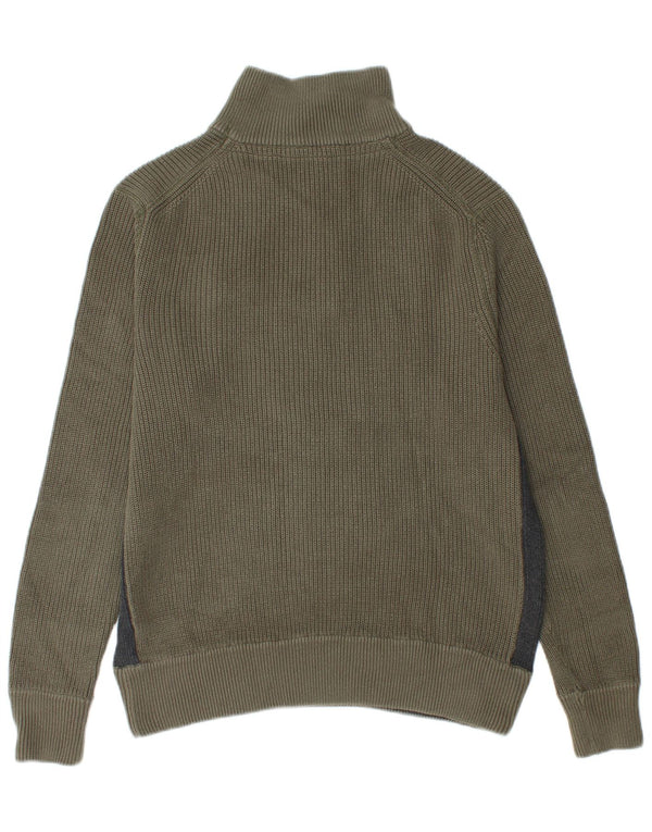 Guess Mens Zip Neck Jumper Sweater UK 42 Large Khaki Colourblock Cotton