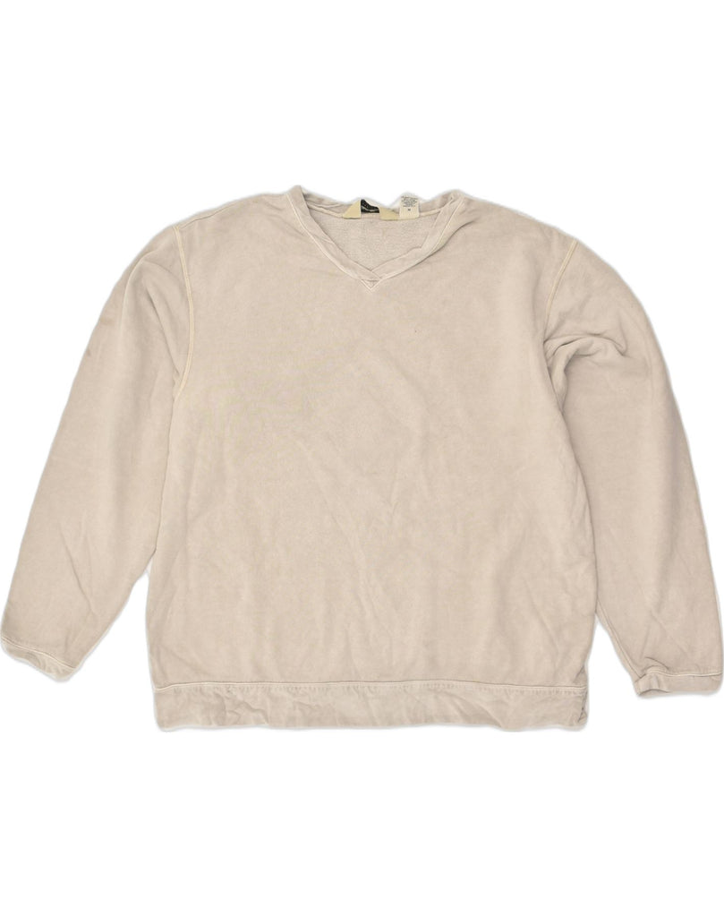 EDDIE BAUER Womens Velour Sweatshirt Jumper UK 14 Medium Beige Cotton | Vintage Eddie Bauer | Thrift | Second-Hand Eddie Bauer | Used Clothing | Messina Hembry 