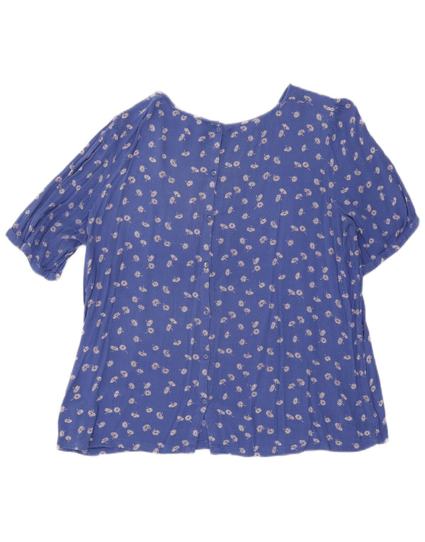 Fat Face Womens Short Sleeve Shirt Blouse UK 14 Large Blue Floral Viscose