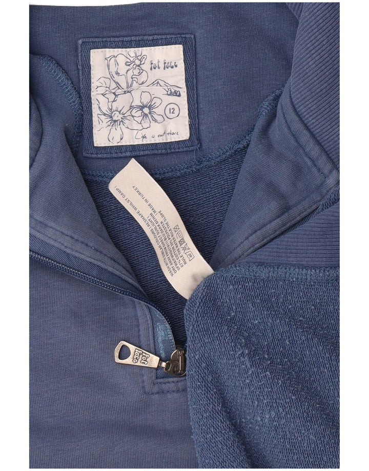 FAT FACE Womens Zip Neck Sweatshirt Jumper UK 12 Medium  Blue Cotton