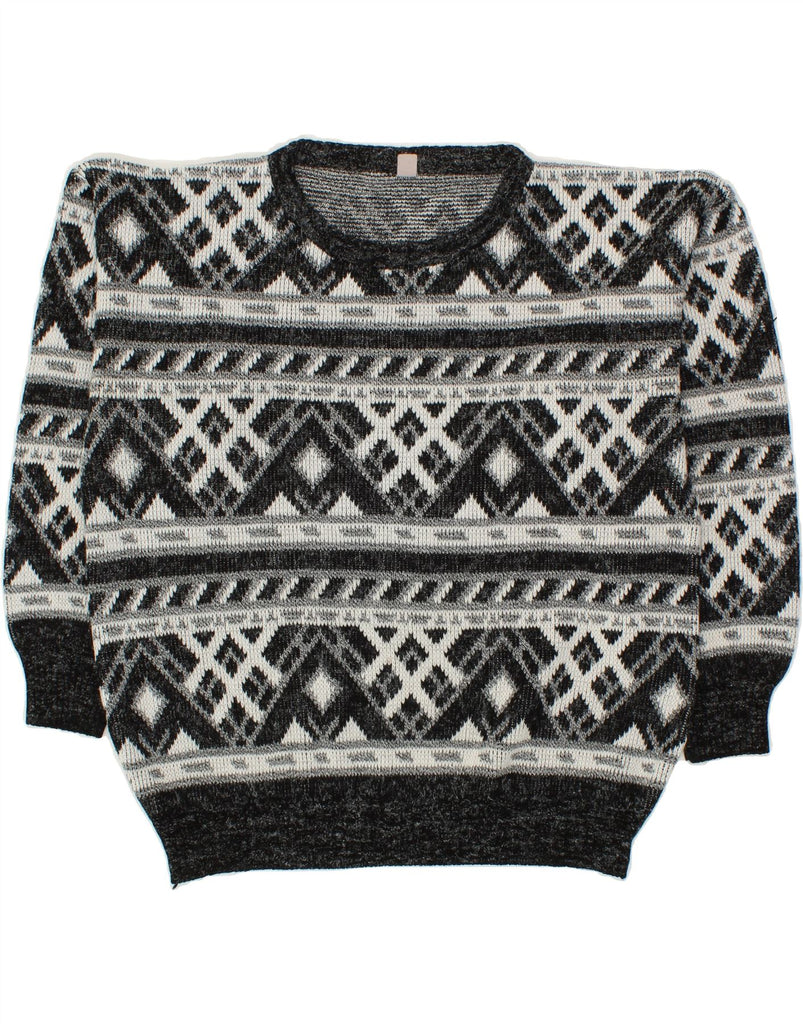 VINTAGE Mens Crew Neck Jumper Sweater 2XL Grey Fair Isle Acrylic Vintage Vintage and Second-Hand Vintage from Messina Hembry 