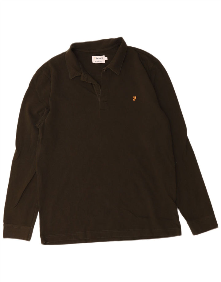 Farah Mens Long Sleeve Polo Shirt Large Khaki Cotton