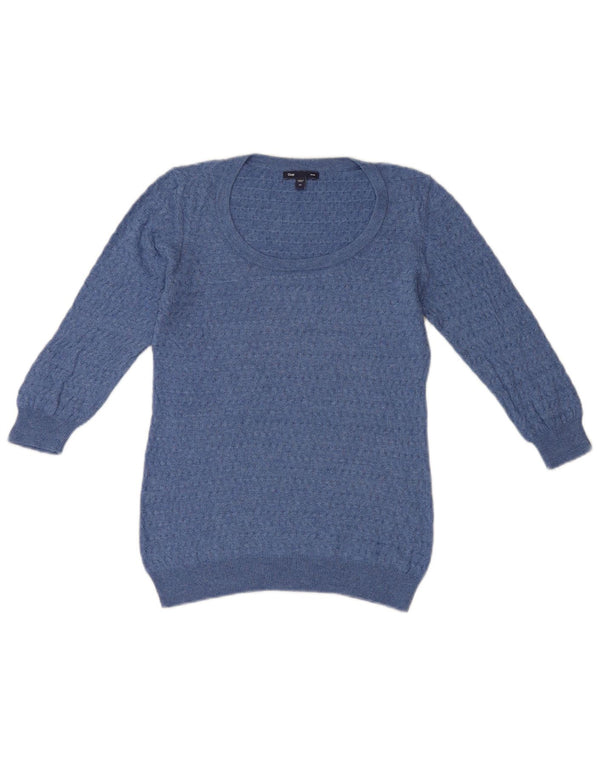 Gap Womens 3/4 Sleeve Boat Neck Jumper Sweater UK 6 XS Blue Cotton