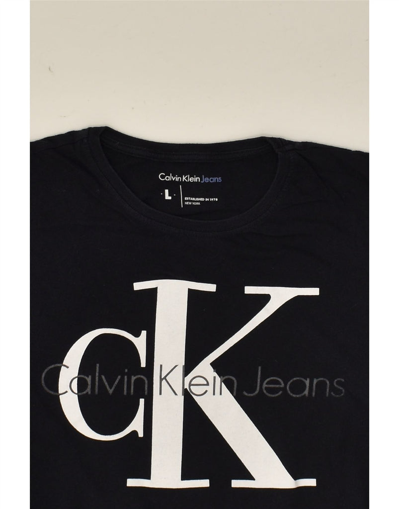 CALVIN KLEIN Mens Graphic T-Shirt Top Large Navy Blue Cotton | Vintage Calvin Klein | Thrift | Second-Hand Calvin Klein | Used Clothing | Messina Hembry 