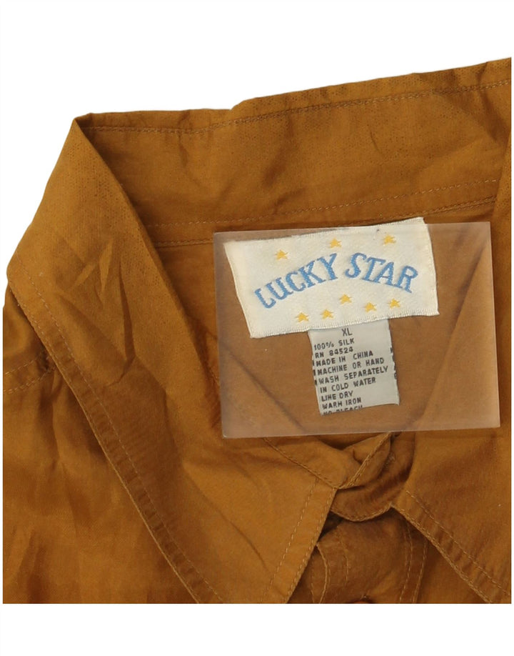 Lucky Star Mens Short Sleeve Shirt XL Brown Silk