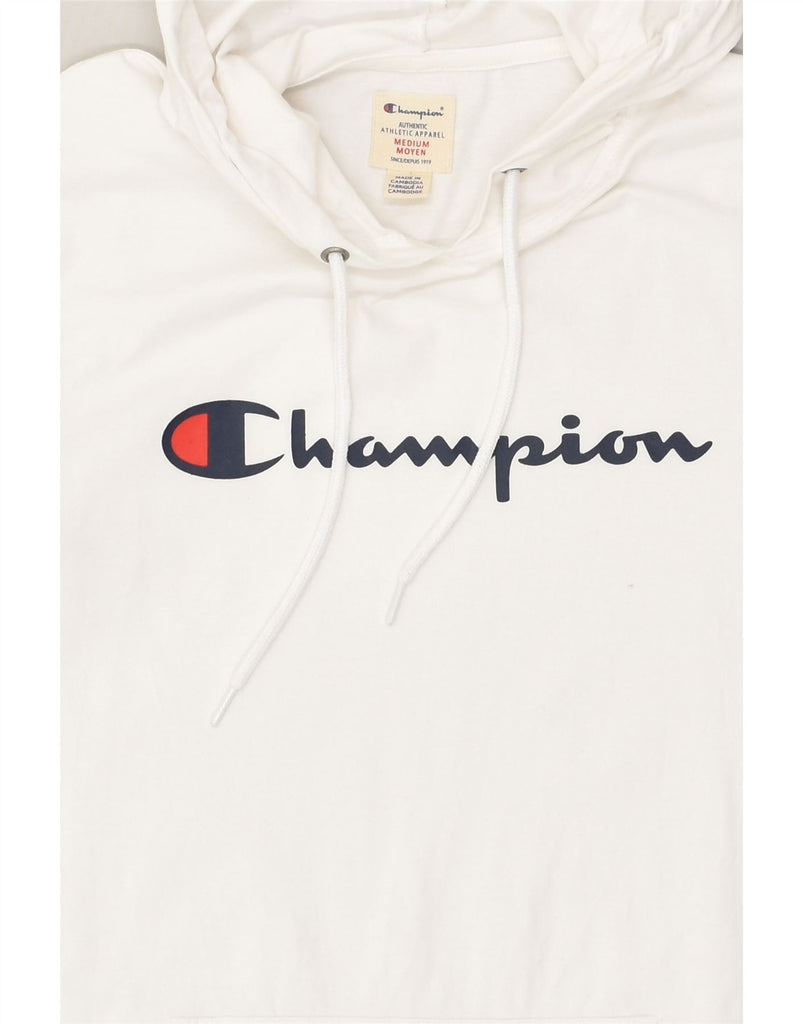 CHAMPION Mens Graphic Hoodie Jumper Medium White Cotton | Vintage Champion | Thrift | Second-Hand Champion | Used Clothing | Messina Hembry 