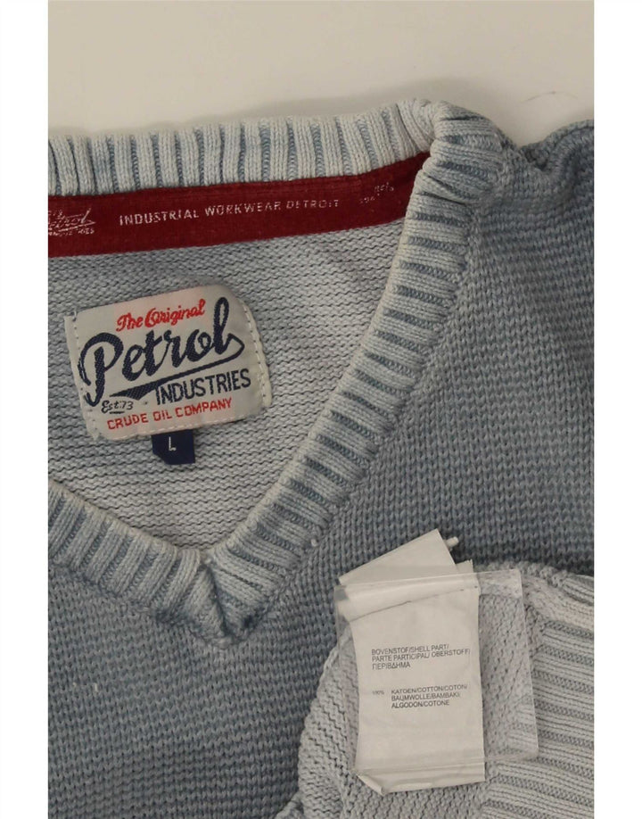 Petrol Industries Mens V-Neck Jumper Sweater Large Grey Cotton