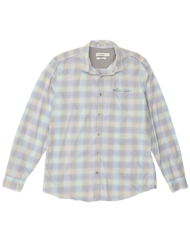 Calvin Klein Mens Shirt Large Blue Check Cotton