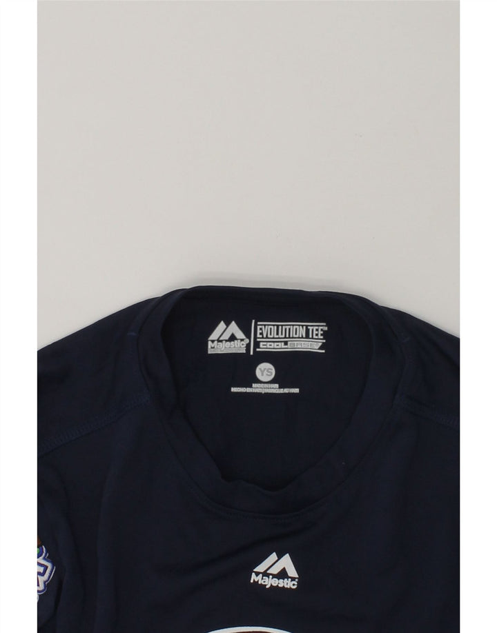 MAJESTIC Boys Graphic T-Shirt Top 5-6 Years Small Navy Blue Polyester | Vintage Majestic | Thrift | Second-Hand Majestic | Used Clothing | Messina Hembry 