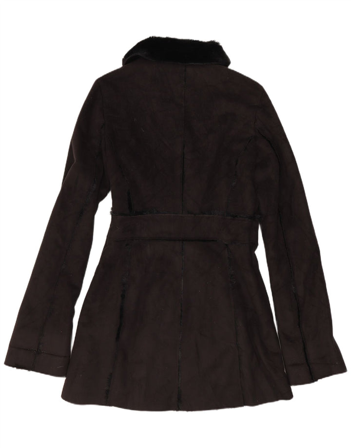 Vintage Womens Sherpa Overcoat UK 12 Medium Black