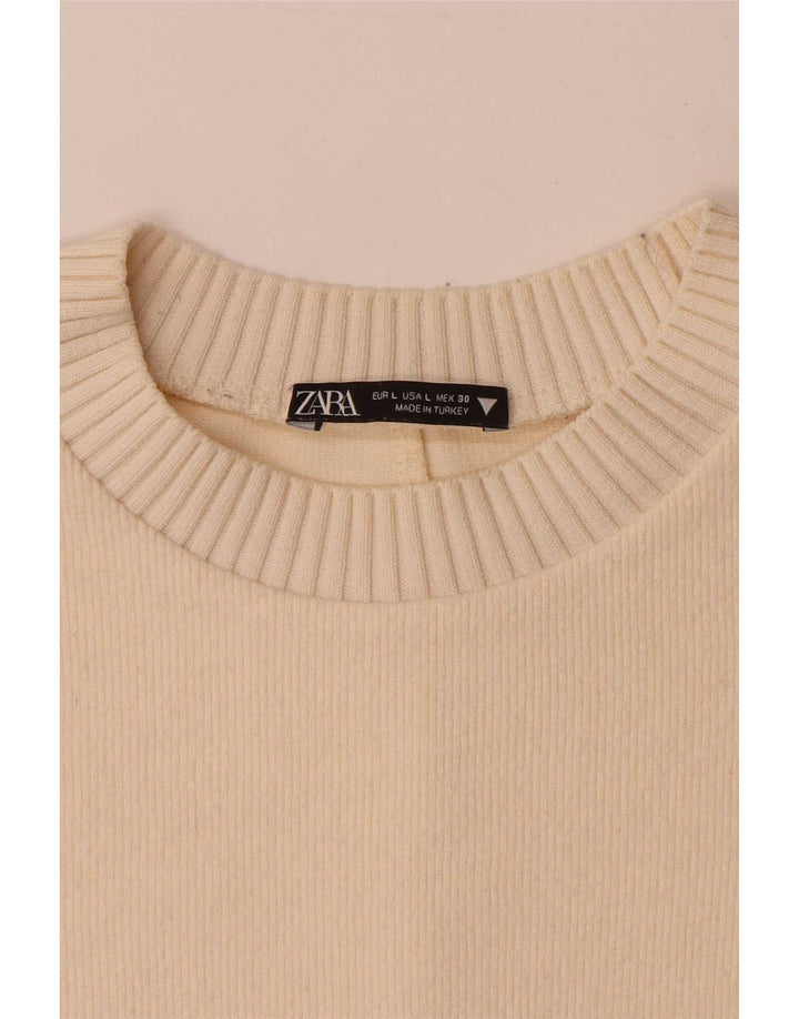 Zara Womens Oversized Crew Neck Jumper Sweater UK 16 Large Off White