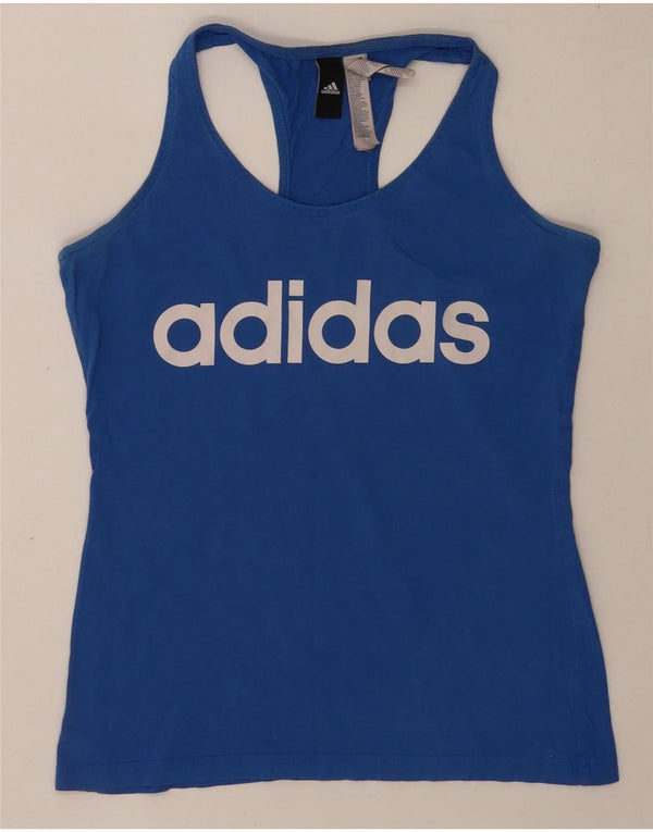 Adidas Womens Graphic Vest Top UK 8/10 Small Blue Cotton