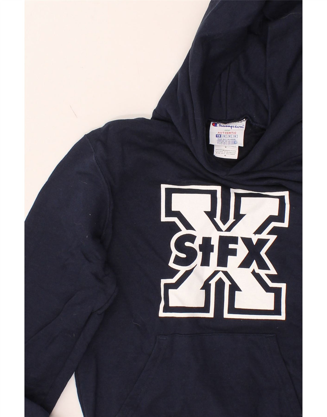CHAMPION Boys STFX Graphic Hoodie Jumper 9-10 Years Medium Navy Blue Vintage Champion and Second-Hand Champion from Messina Hembry 