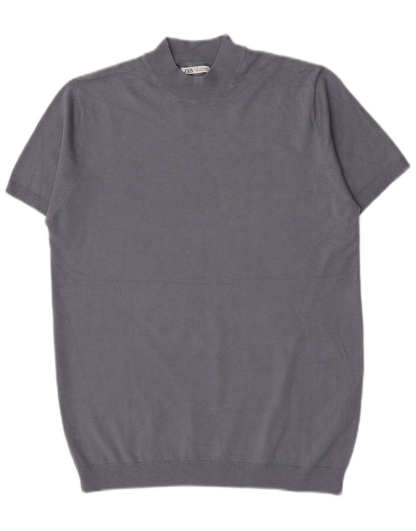 Zara Mens T-Shirt Top Medium Blue Viscose