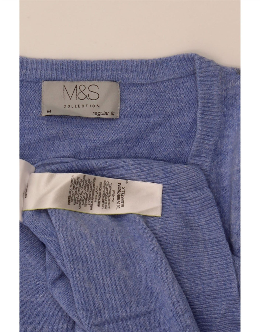 Marks & Spencer Mens Regular Fit V-Neck Jumper Sweater Medium Blue Acrylic