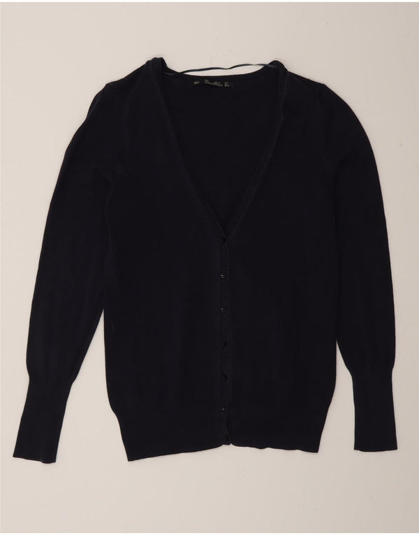 Zara Womens Cardigan Sweater UK 14 Large Navy Blue Cotton