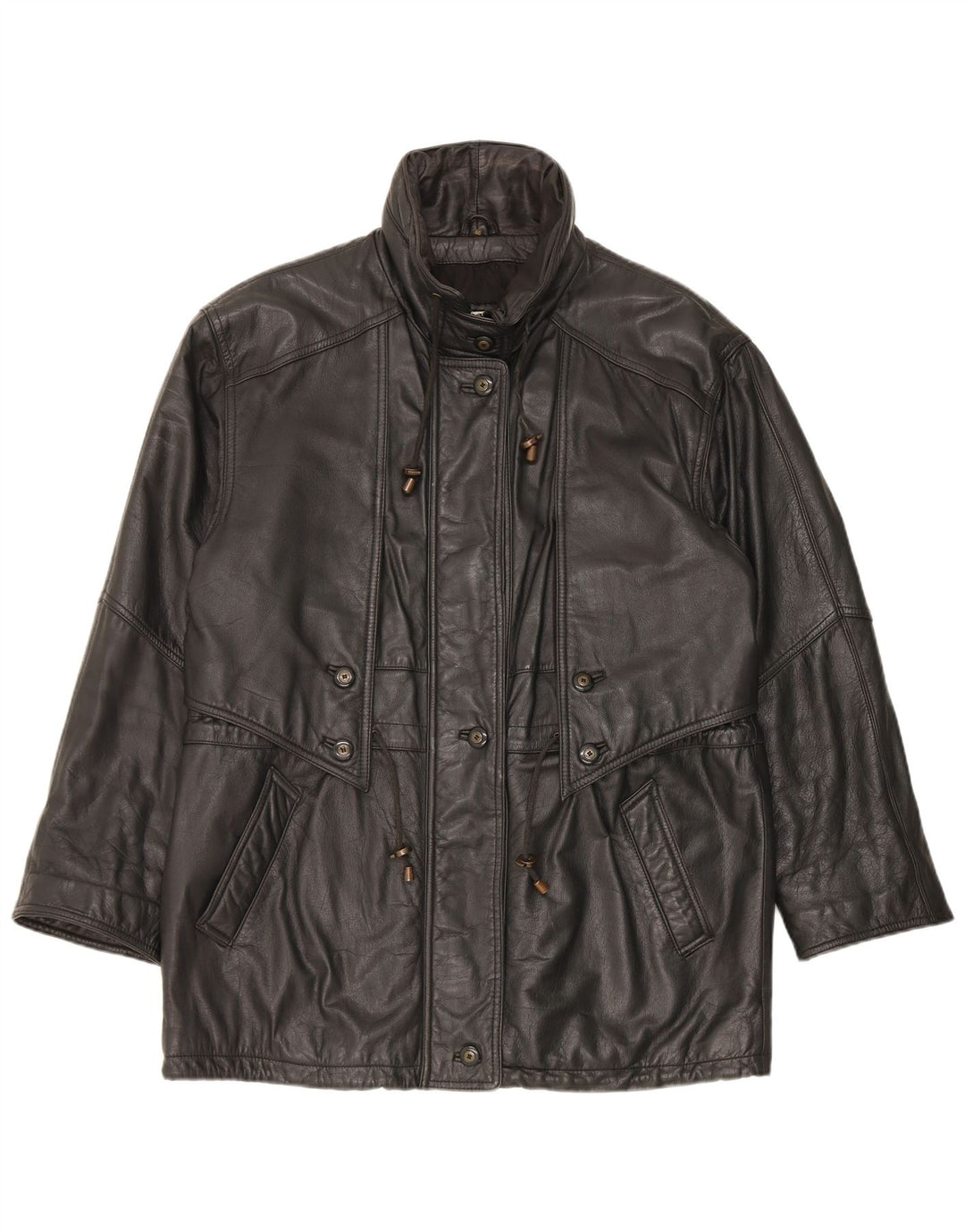 Yorn Womens Oversized Leather Coat EU 40 Medium Black
