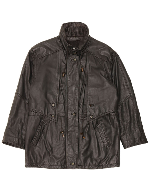 Yorn Womens Oversized Leather Coat EU 40 Medium Black
