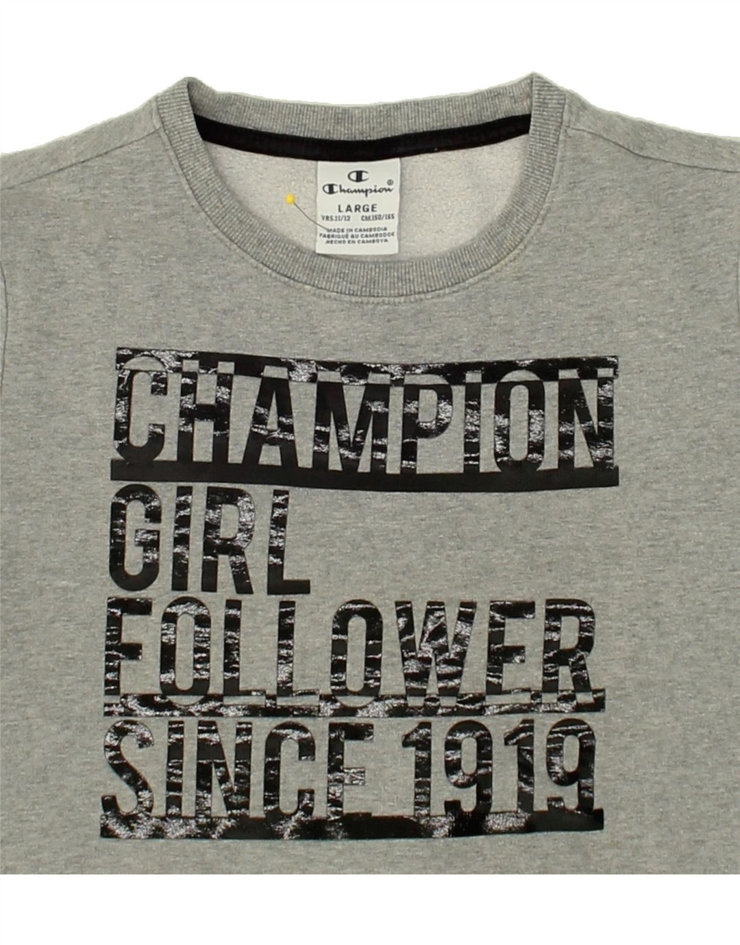 CHAMPION Girls Graphic Sweatshirt Jumper 11-12 Years Large Grey Vintage Champion and Second-Hand Champion from Messina Hembry 