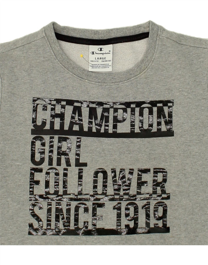 CHAMPION Girls Graphic Sweatshirt Jumper 11-12 Years Large Grey Vintage Champion and Second-Hand Champion from Messina Hembry 