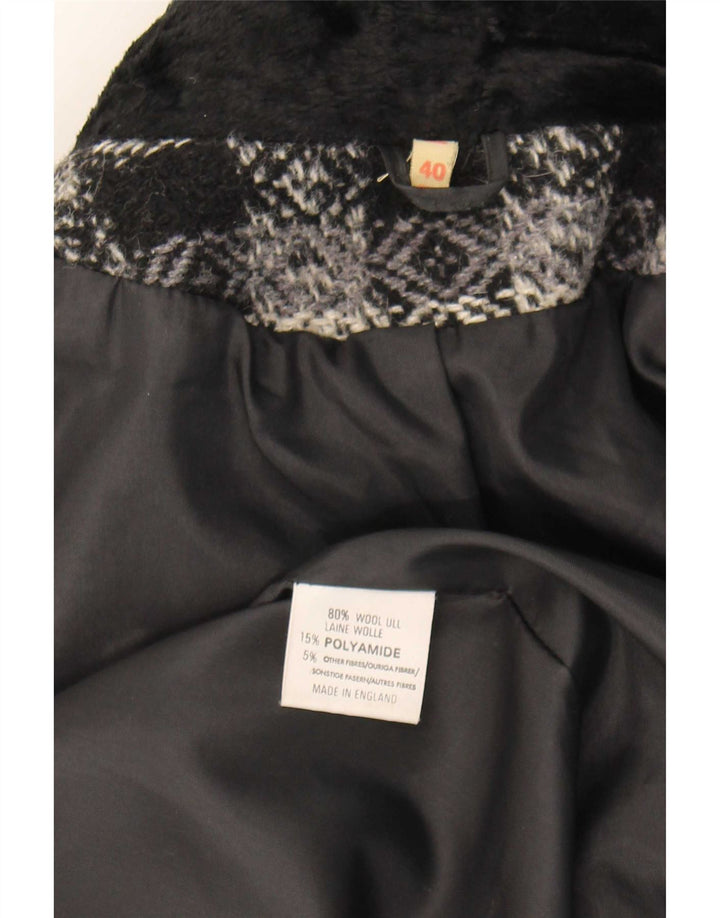 Vintage Womens Oversized Double Breasted Coat EU 40 Medium Black Geometric