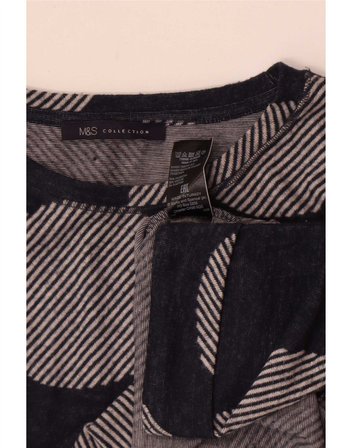 Marks & Spencer Womens Top 3/4 Sleeve UK 12 Medium Navy Blue Geometric