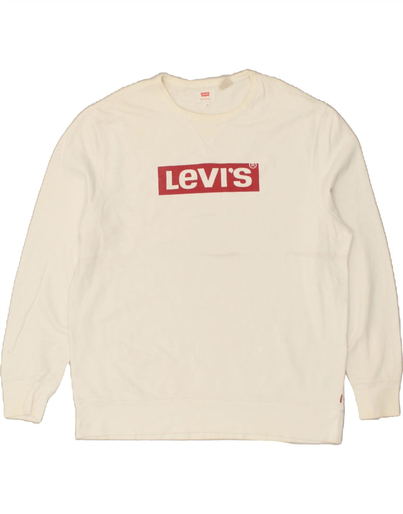 LEVI'S Mens Graphic Sweatshirt Jumper XL Off White Cotton | Vintage Levi's | Thrift | Second-Hand Levi's | Used Clothing | Messina Hembry 