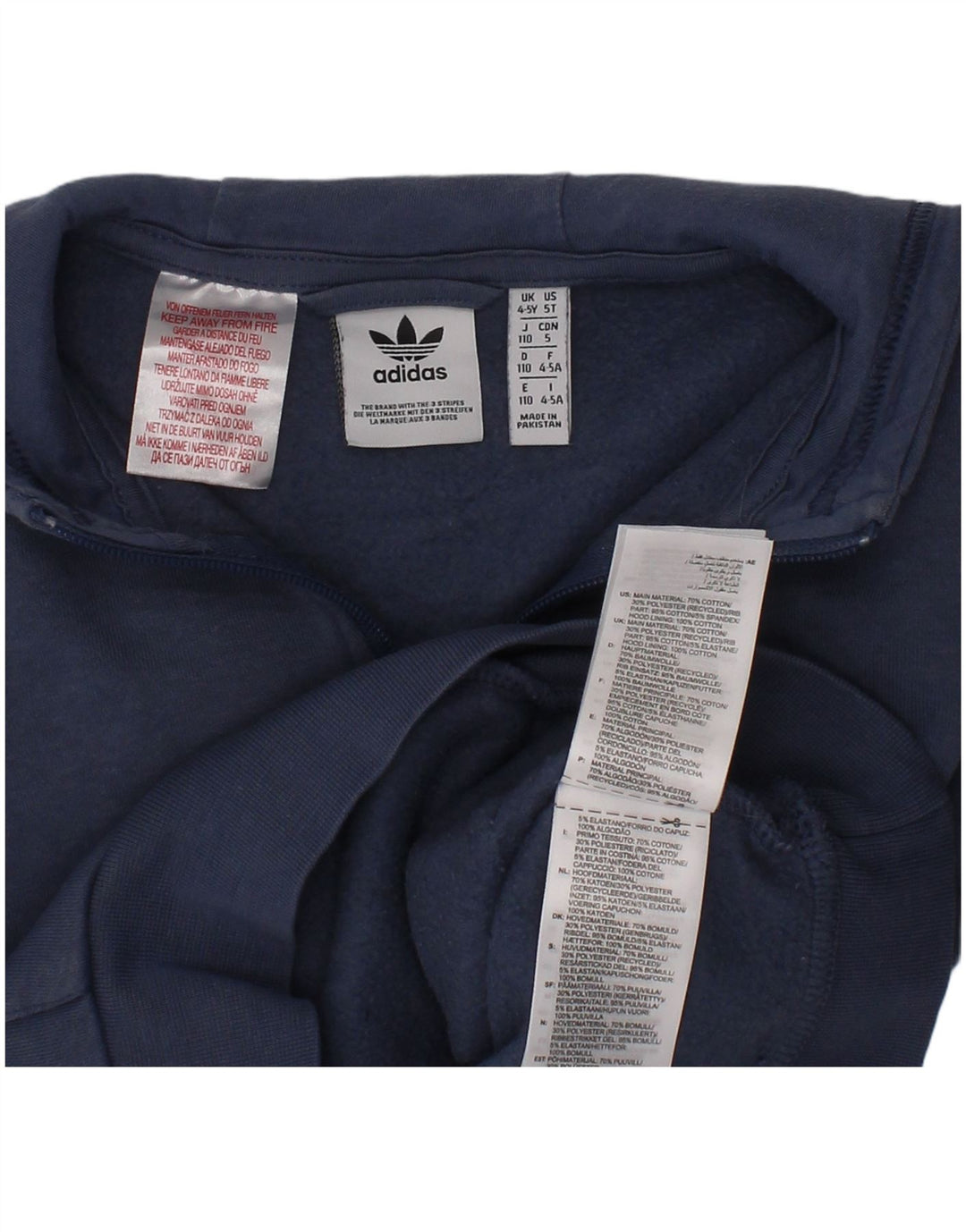 Adidas Boys Graphic Zip Neck Hoodie Jumper 4-5 Years Blue Cotton