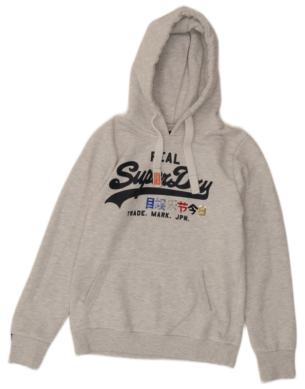 Superdry Womens Graphic Hoodie Jumper UK 14 Medium Grey Flecked Cotton