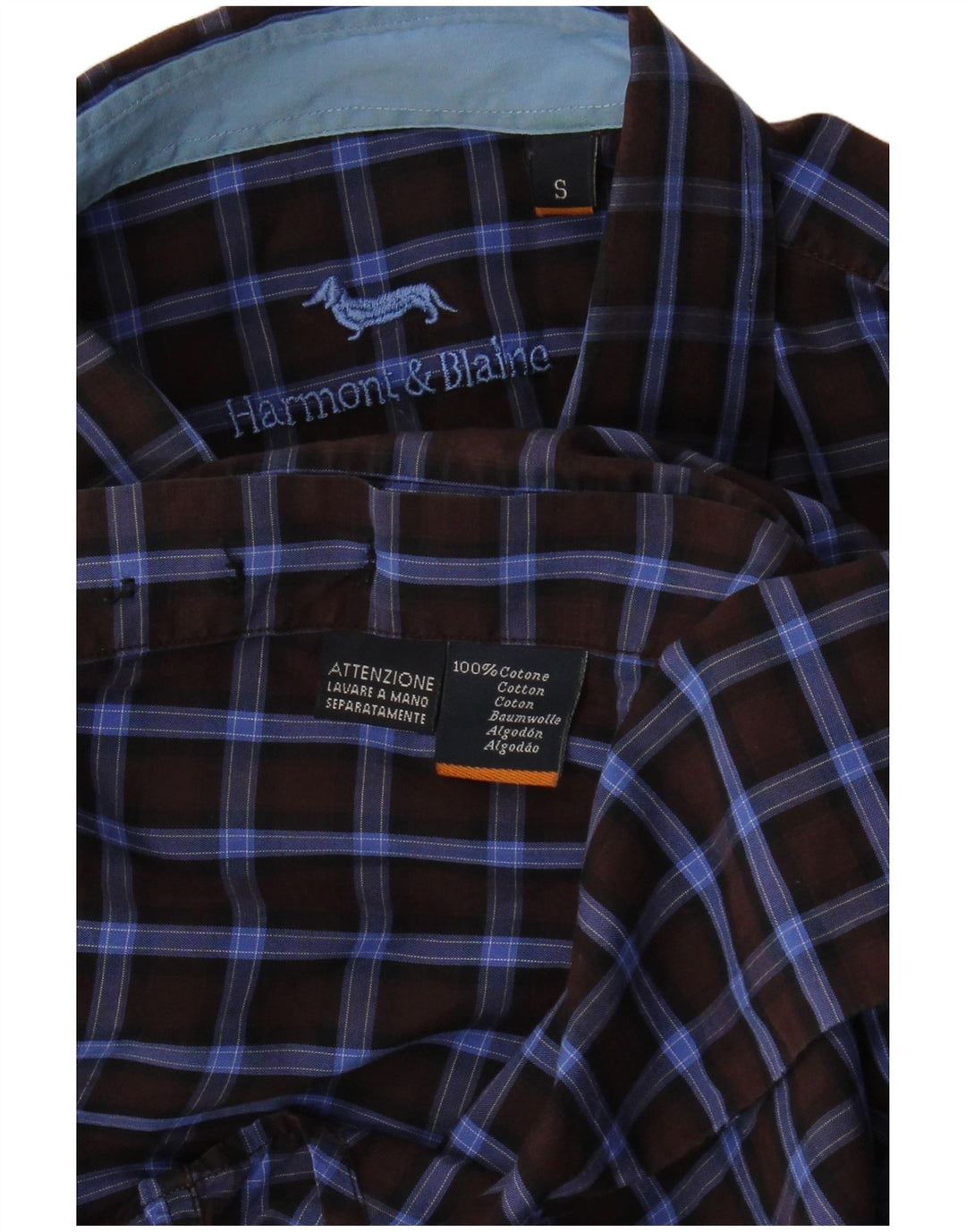 Harmont & Blaine Mens Shirt Small Navy Blue Check Cotton